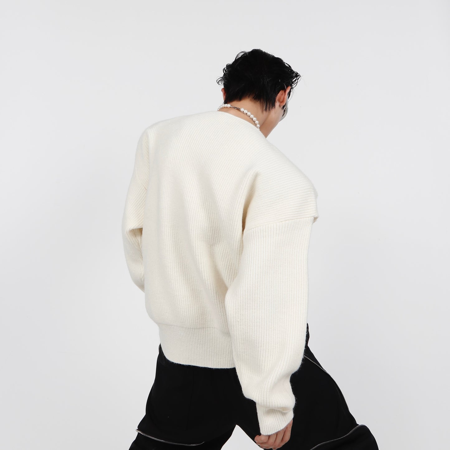 Uregelmæssig Strikket Sweater Til Mænd I Metalfarve
