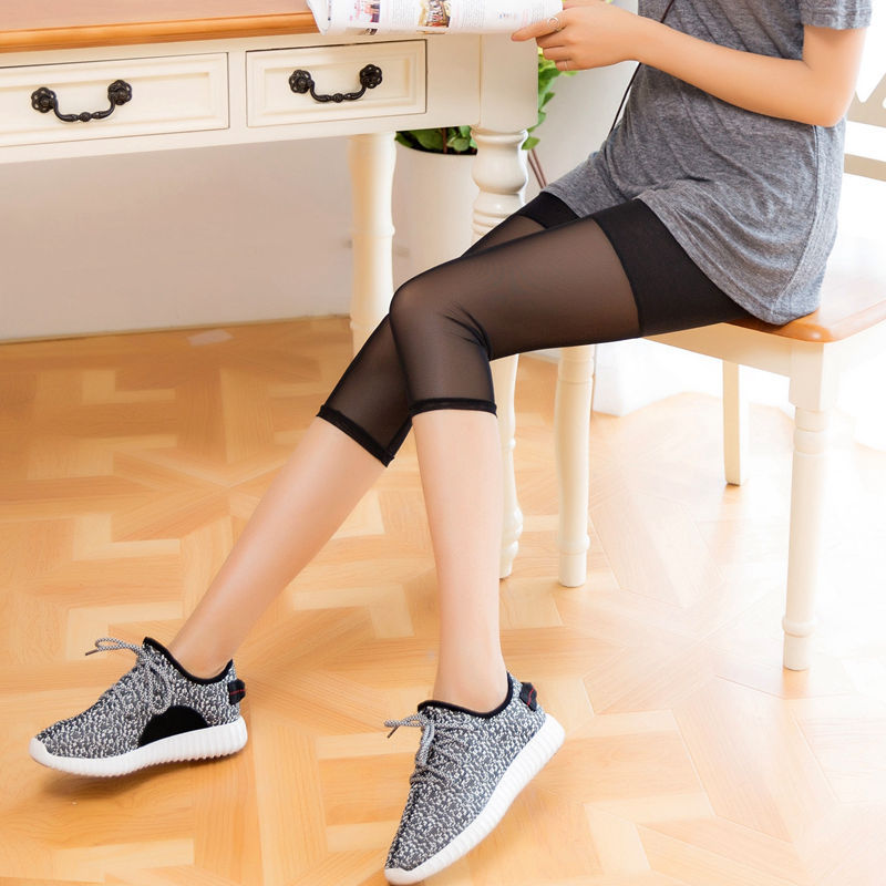 Thin Modal Cotton Mesh Panelled Cropped Leggings