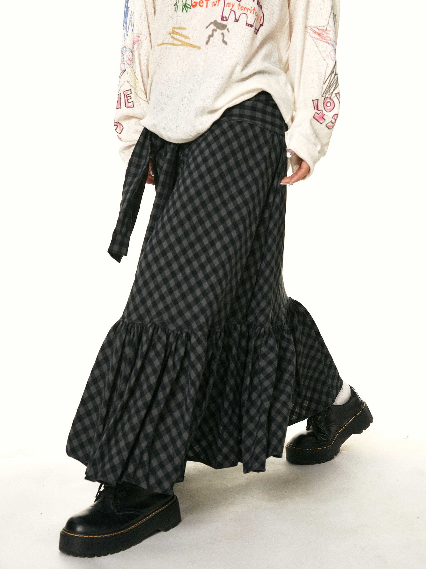 Women's Retro Easy Matching Ruffled Plaid Fishtail Skirt