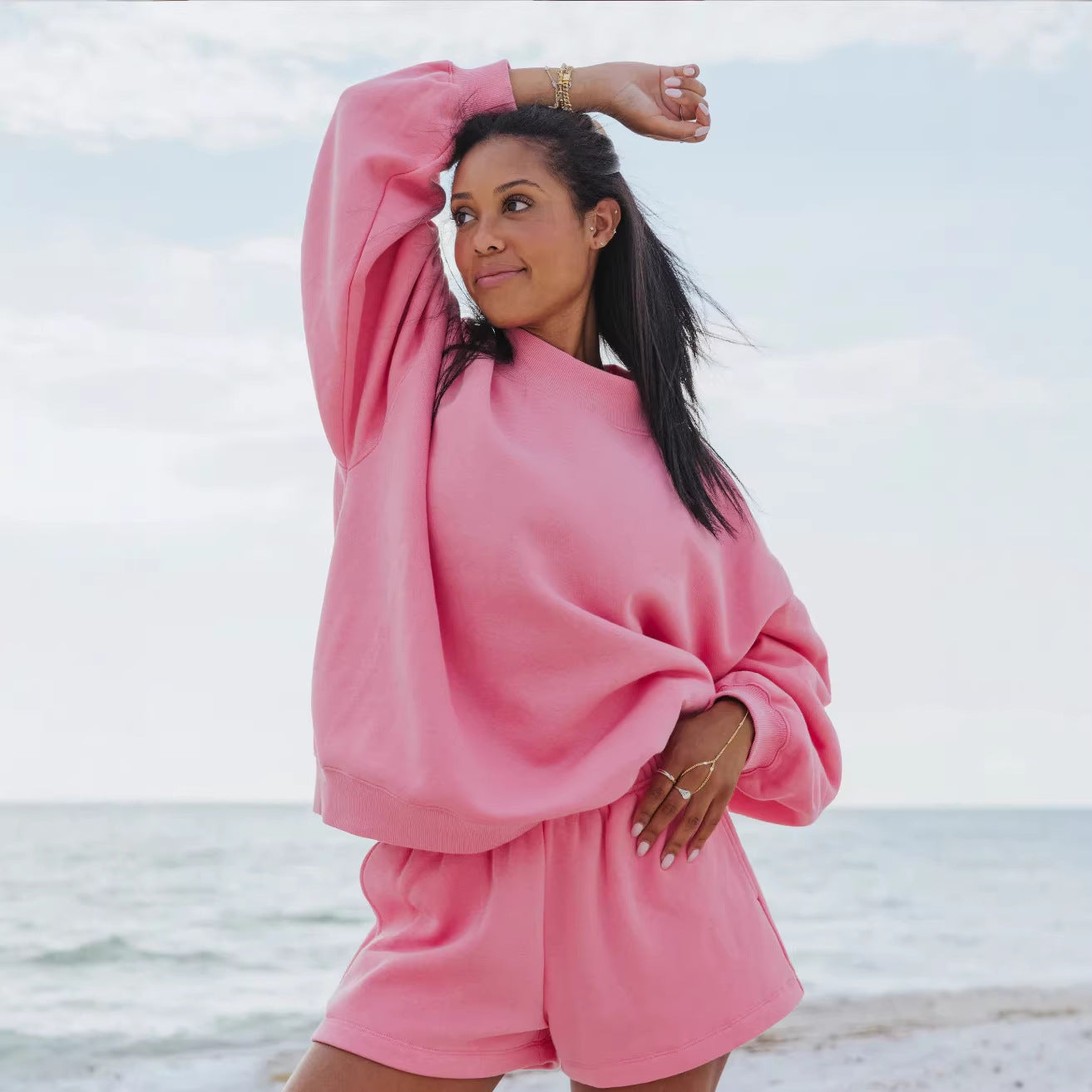 Crew-neck Sweatshirt And Casual Short Pants Set