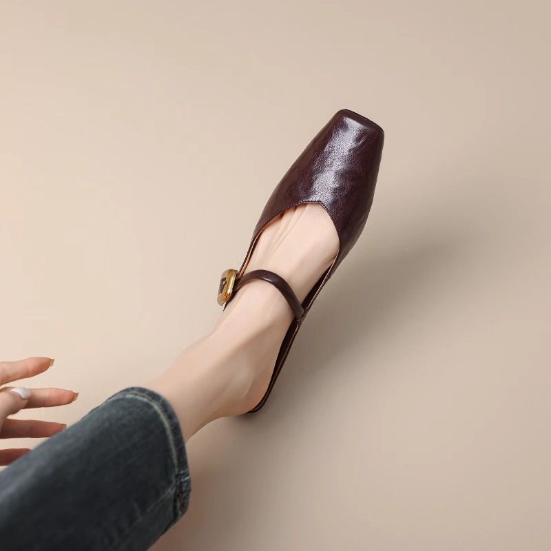Women's Retro Square-Toe Chunky-Heel Closed-Toe Half Slippers
