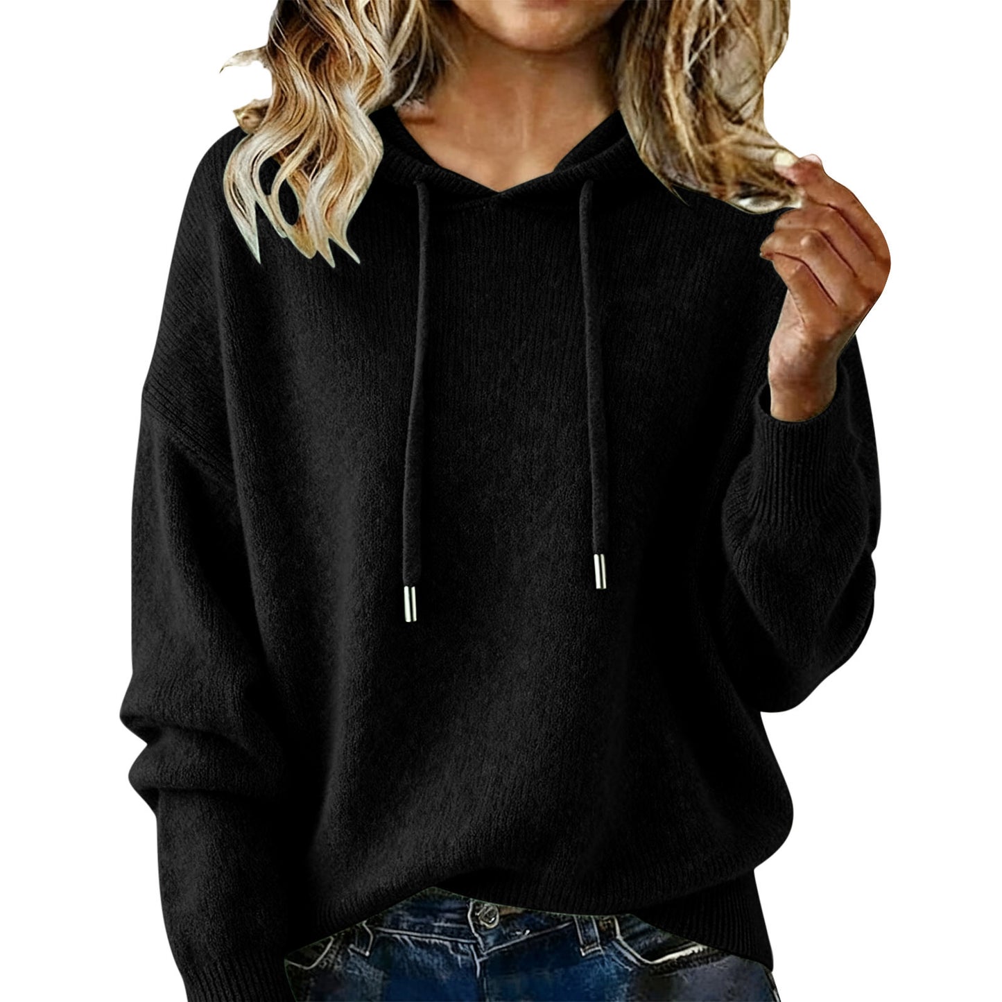 Womens Fashion Solid-color Loose Soft Hoodie With Drawstring