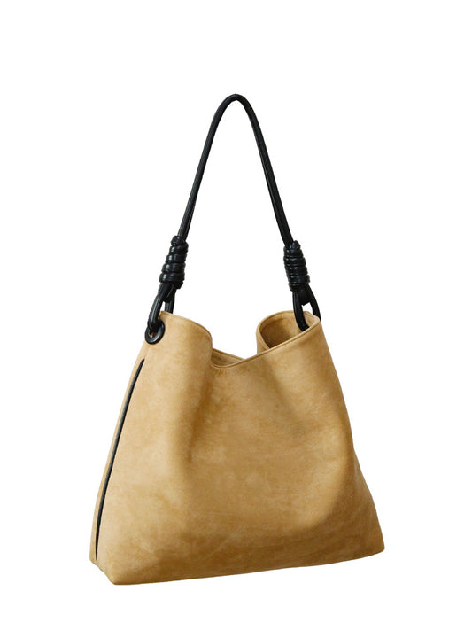 Autumn Winter Retro Suede Contrast Color One-shoulder Bucket Bag