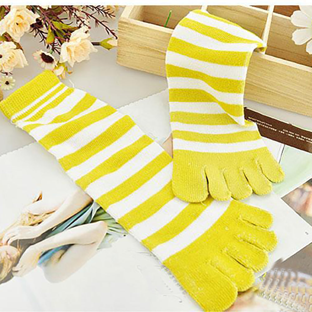 Ladies Striped Five-toed Cotton Socks In Tube Casual