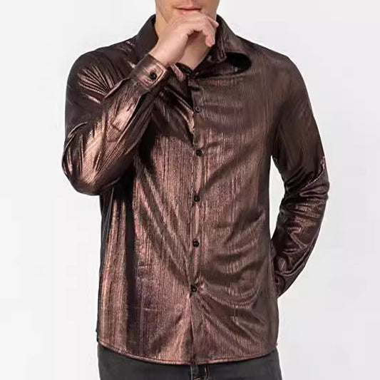 Men's Formal Solid Color Casual Sequin Button-up Shirt