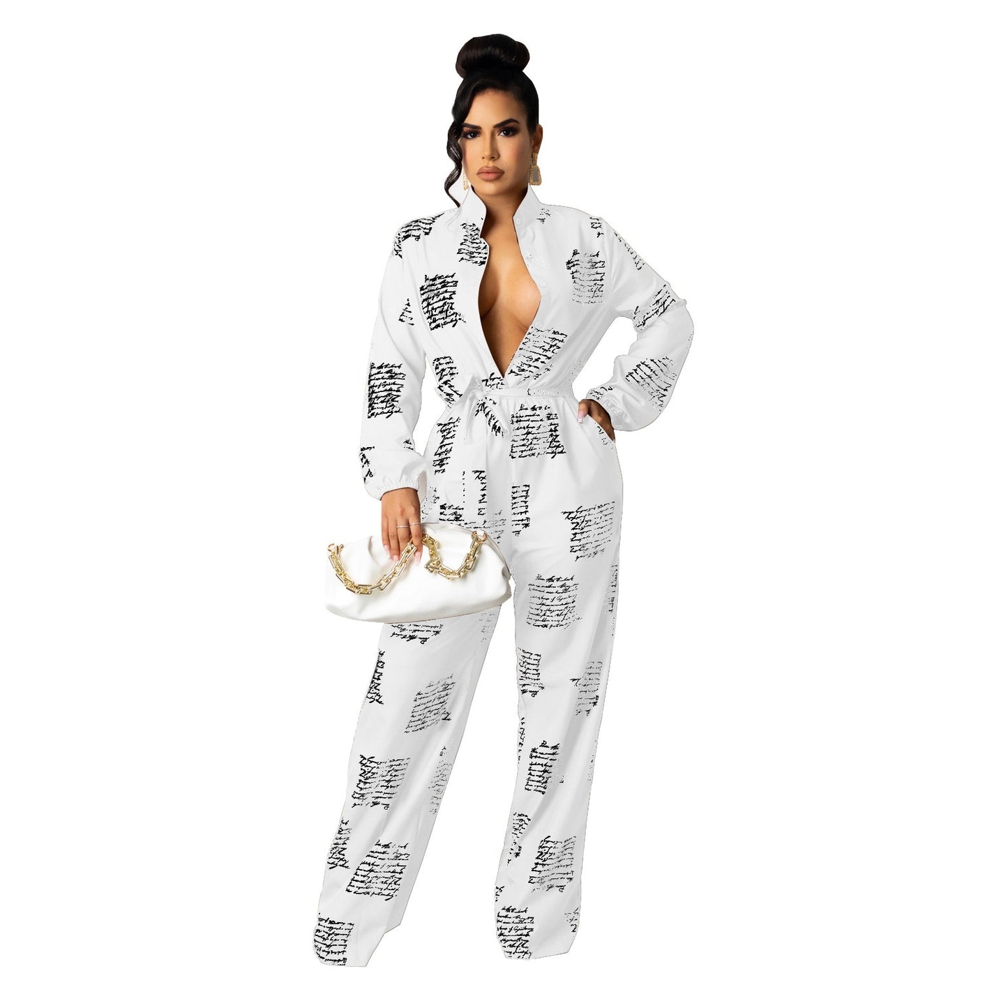 Women's Casual Fashion Loose Shirt Long Sleeve Jumpsuit