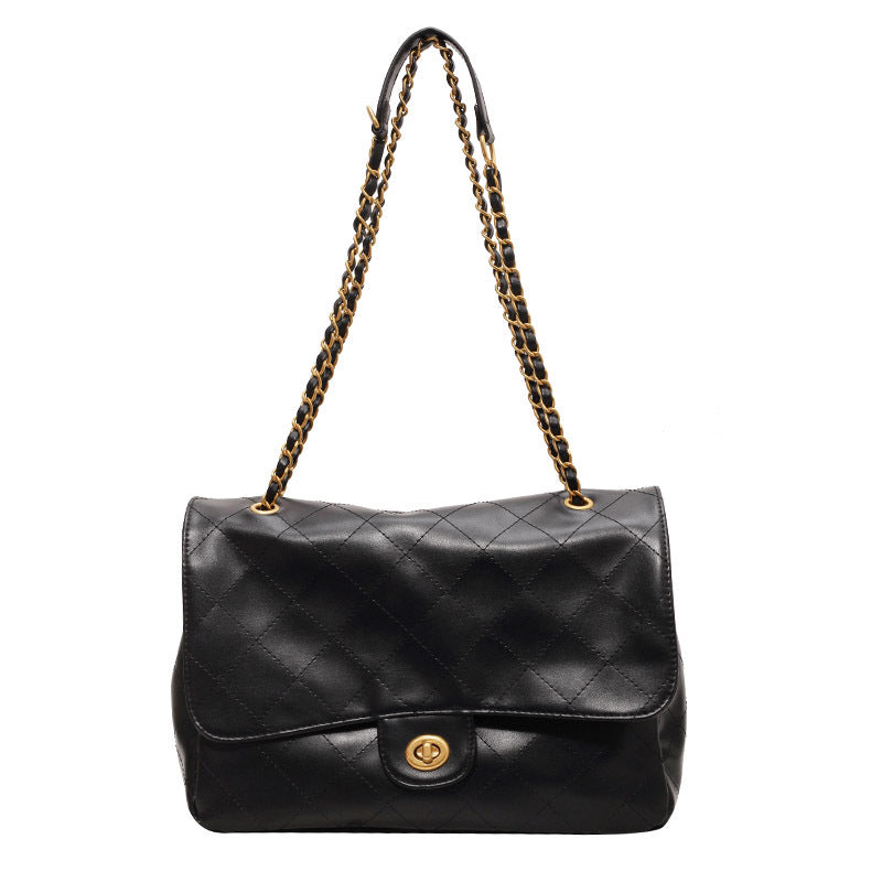 Retro Enkel Taske med Stor Kapacitet, Diamantmønstret Kædetaske, Skuldertaske/Crossbody
