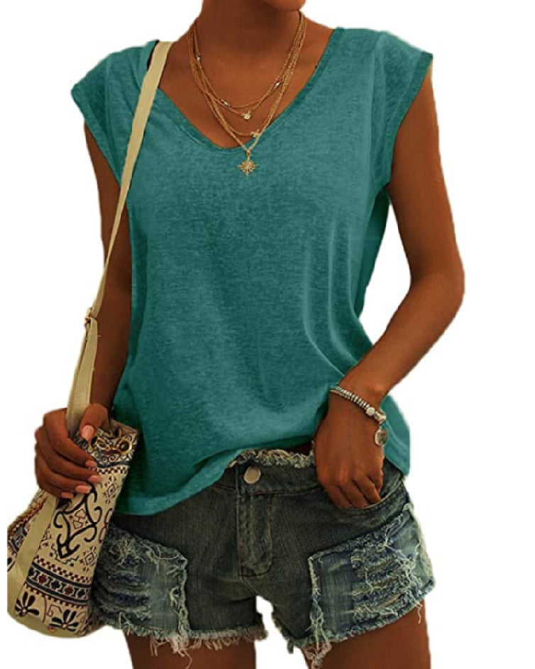 European And American Women's Simple V-neck Loose T-shirt