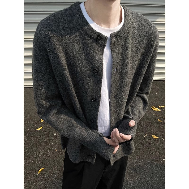 Creamy-white Breasted Knitted Cardigan For Men
