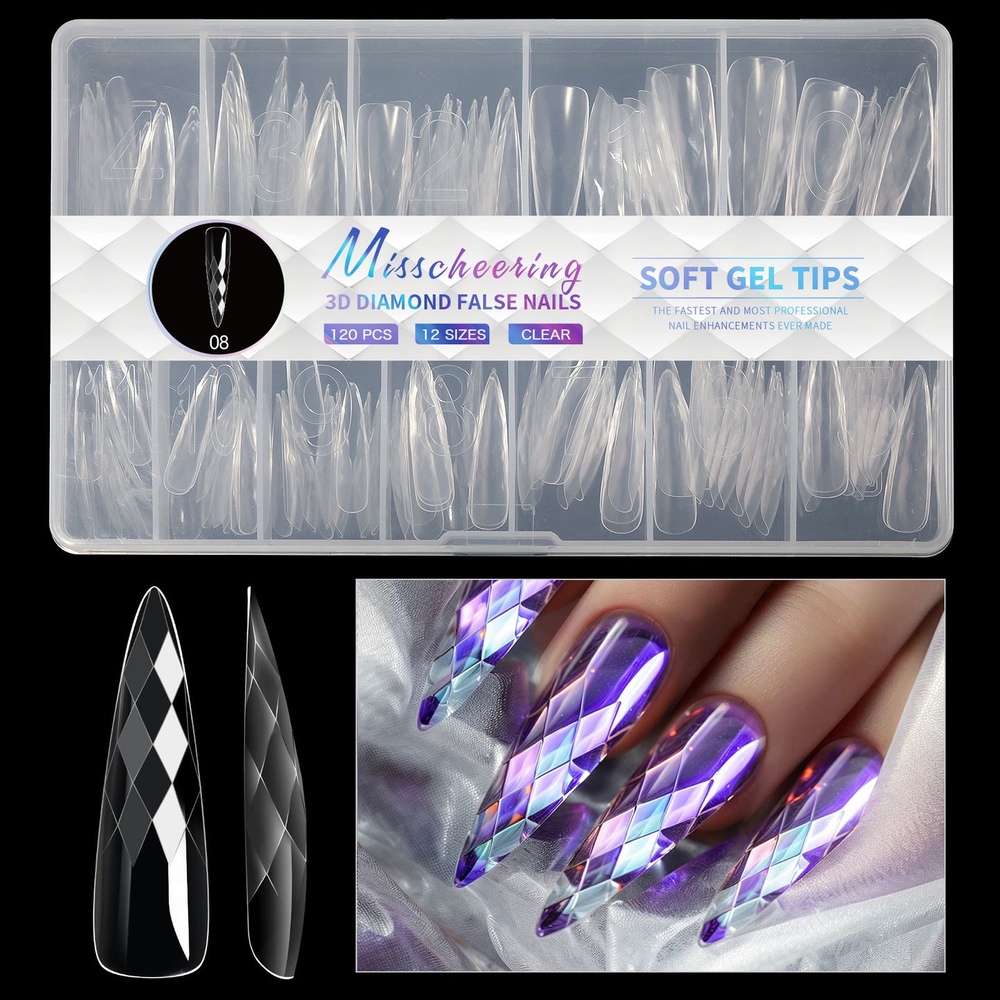 3D Diamond Wear Long Shaping Nail Tip