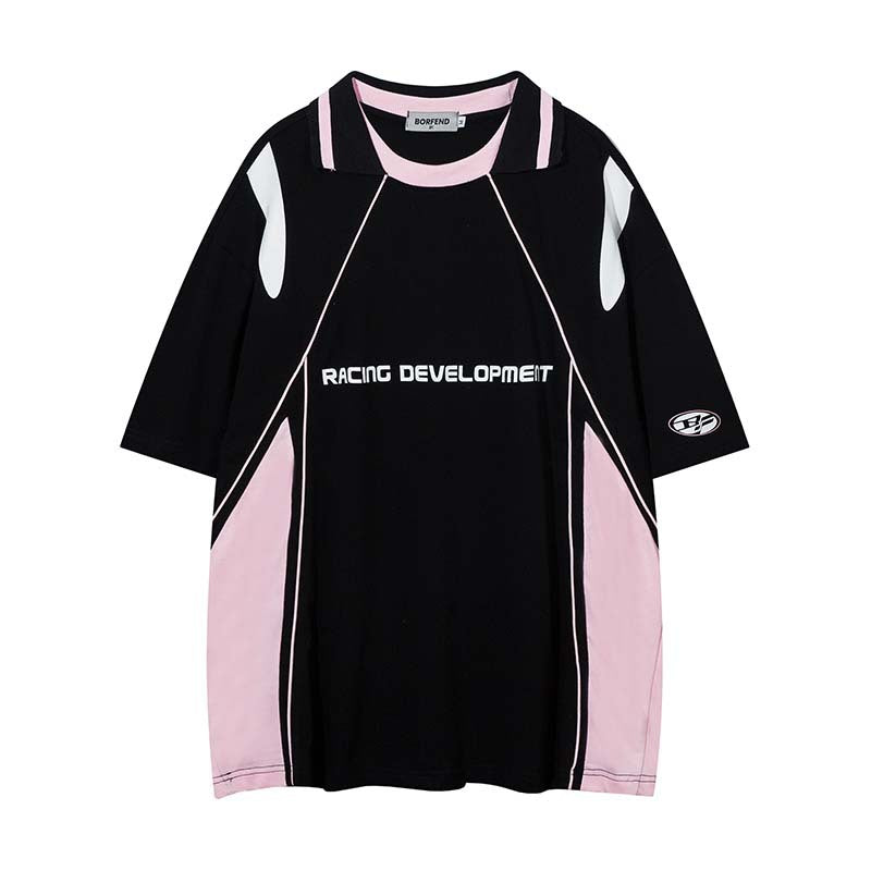 Raglan Sleeve Reverse Collar Sports Stitching Half Sleeve Shirt Men's