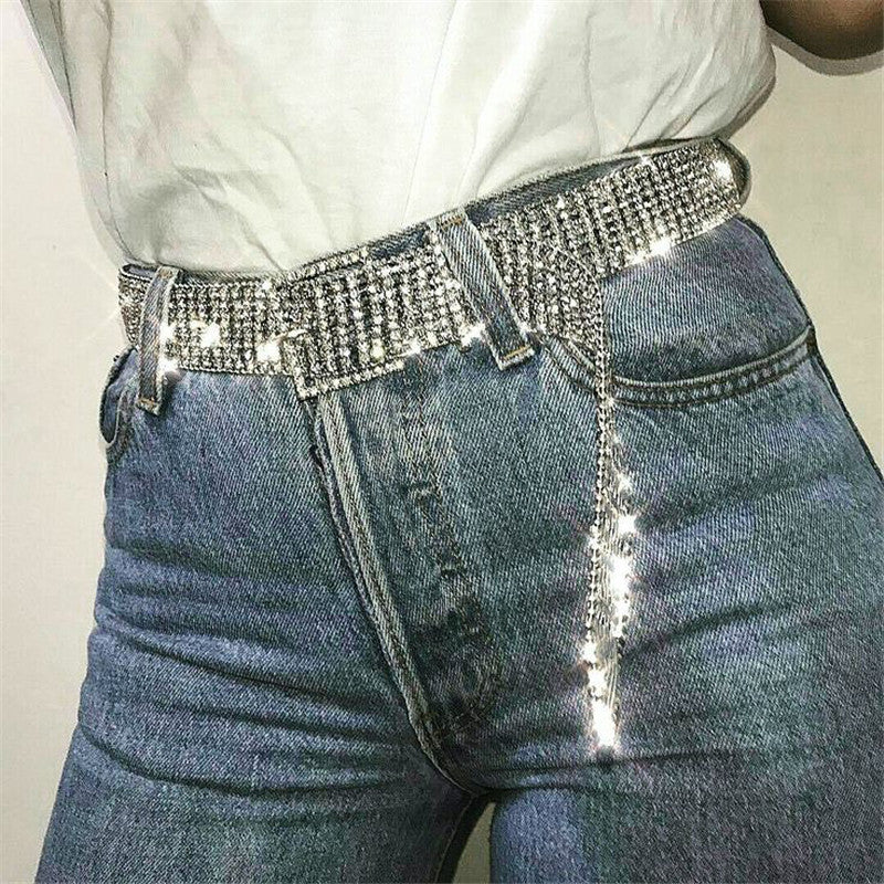 Women's Shiny Alloy Belt With Rhinestones
