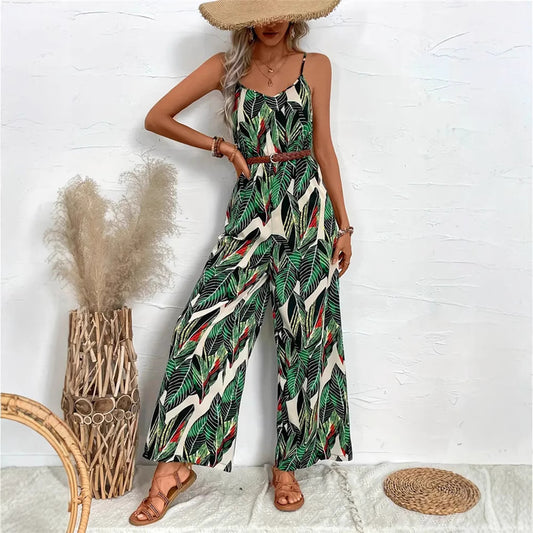 Womens Flowy High-end Printed Cami Jumpsuit