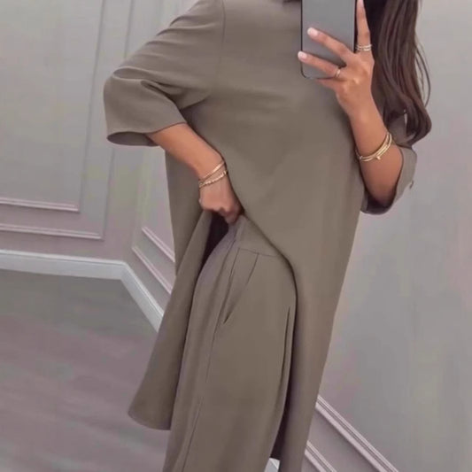 Womens Wide-Leg Pants Suit Fashionable And Casual Solid Color