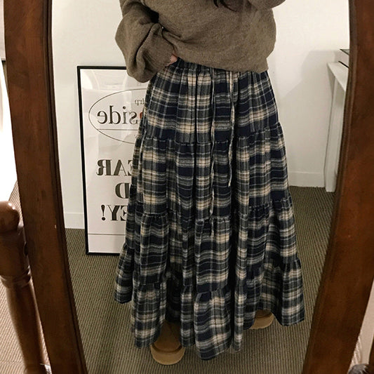 British Retro Plaid Patchwork A-Line Skirt