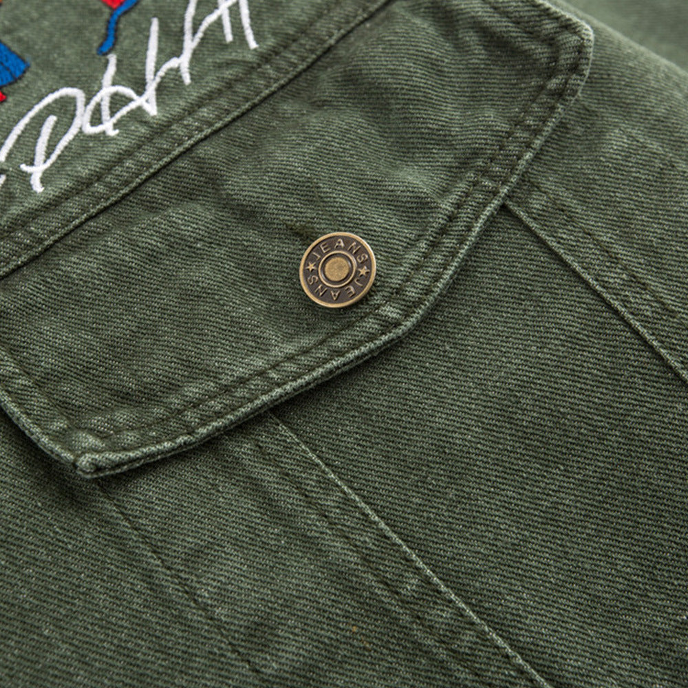 Washed Denim Coat Cartoon Animal Bear Embroidery
