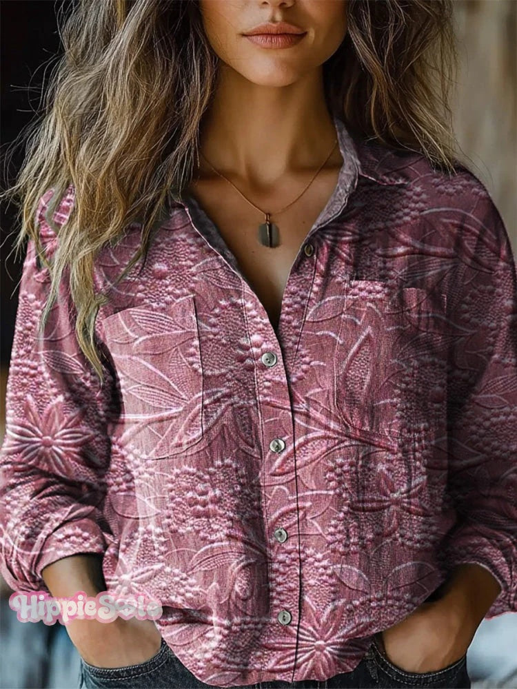Womens 3D Printed Abstract Pattern Long-Sleeve Shirt
