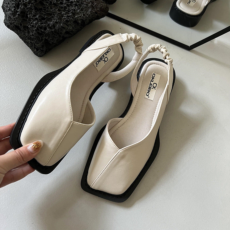 Square Heel Low Heel Empty Back Fashion Shoes