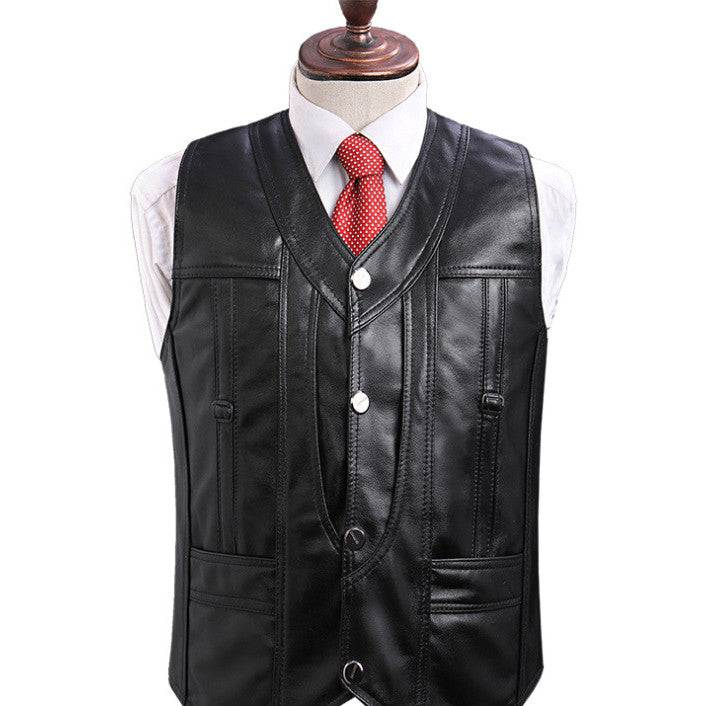 Middle-aged And Elderly Men's Top Layer Leather Vest For Fishing