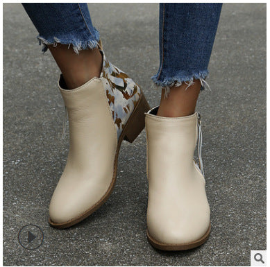 Large Size New British Style Pointed Toe Zipper Women's Leather Boots