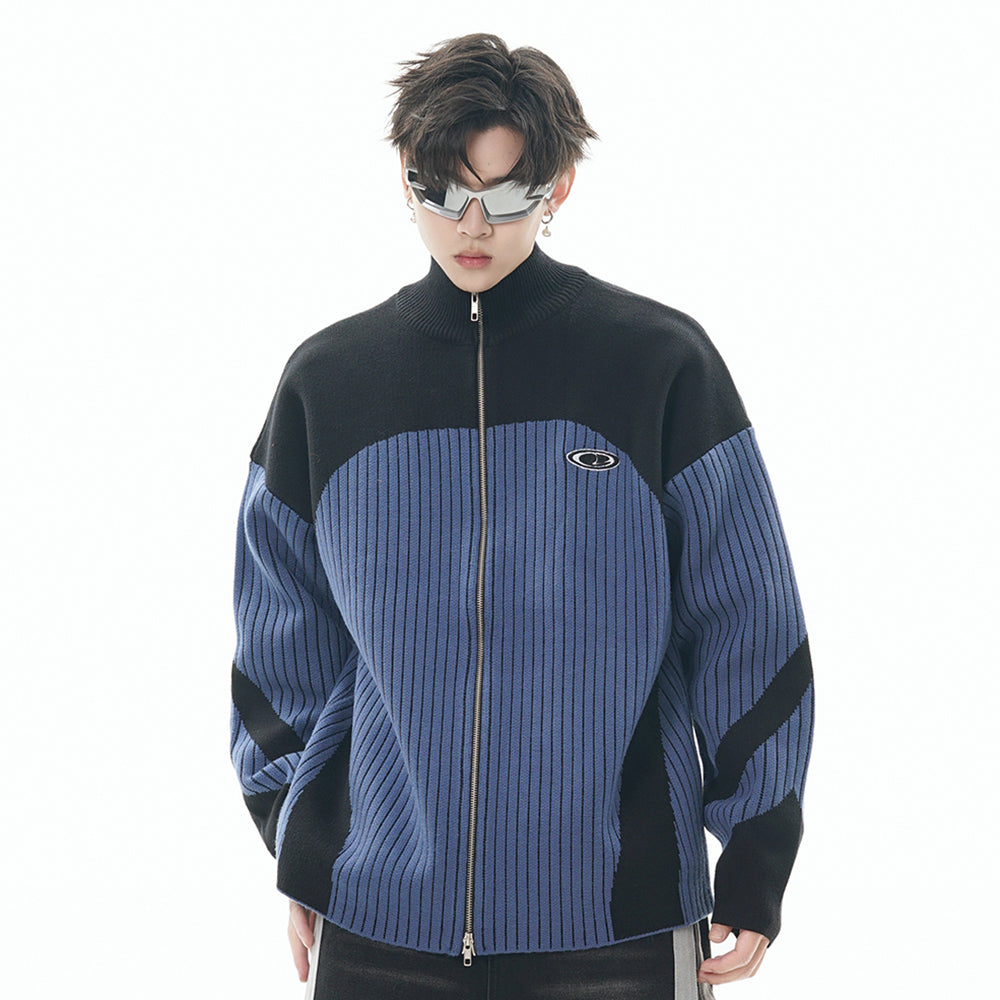European And American Style Multi-colored Half-turtleneck Two-way Zipper Sweater Coat