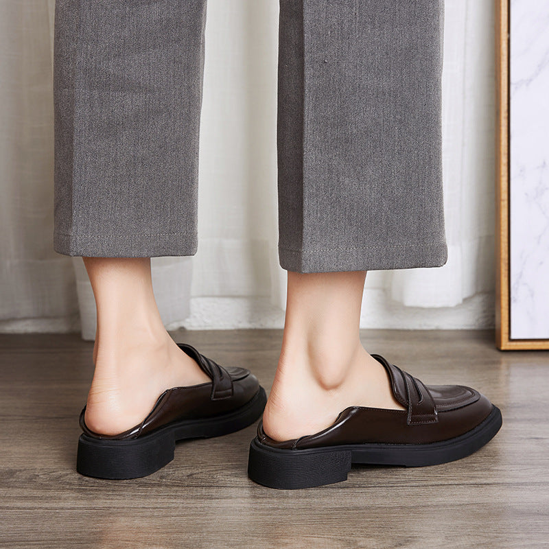 Small Leather Women's Microfiber Leather Casual Single Shoes Mid-heel
