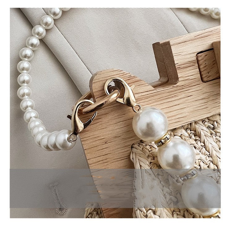 Fashion Simple Straw Pearl Chain Handbag
