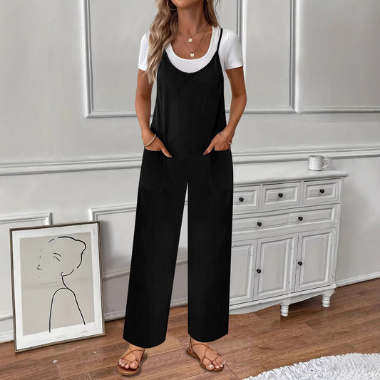 Solid Color Casual Suspender Jumpsuit Women's Clothing