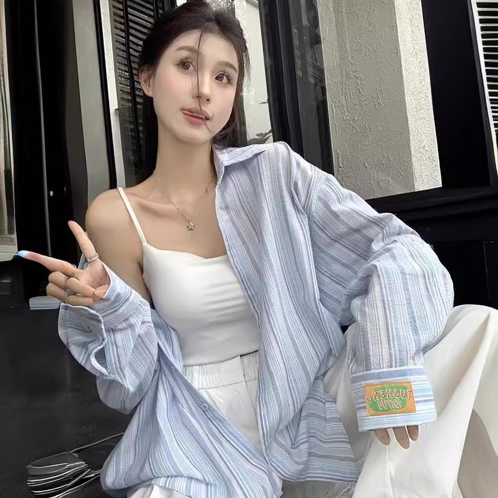 Sun Protection Top Women's Long-sleeved Striped Casual Shirt