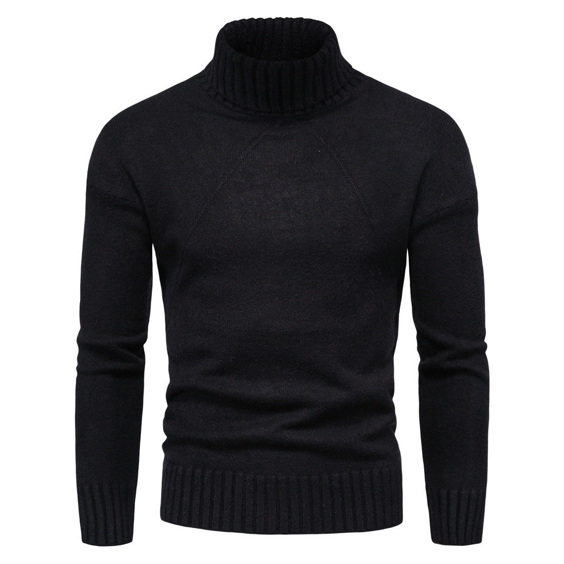 Herre ensfarvet strik højhalset sweater