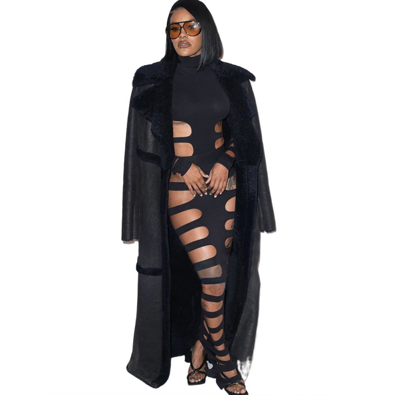 Sexy Cutout Ripped Tight Long Sleeve Skirt