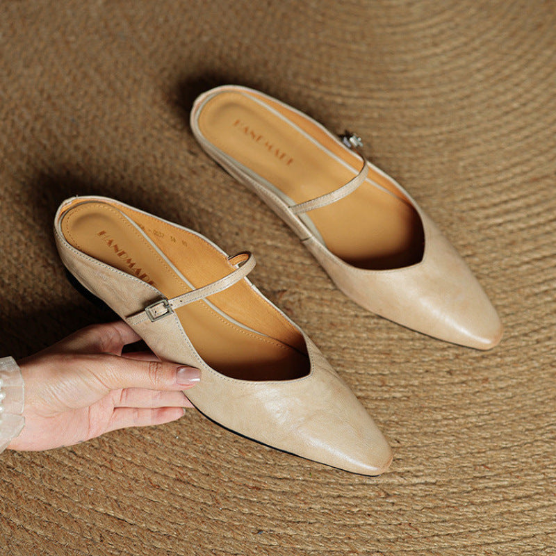 Summer New Women's Closed Toe Cowhide Slippers