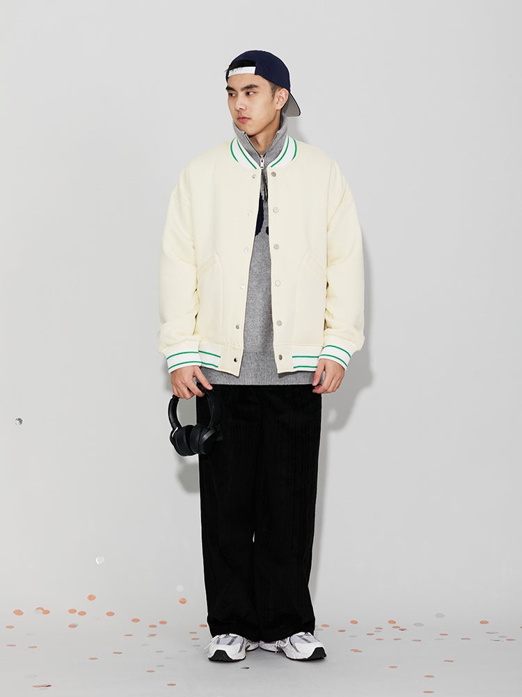 Basic Solid Color Cotton Jacket American Color Blocking Plus Cotton Button Bomber Suit
