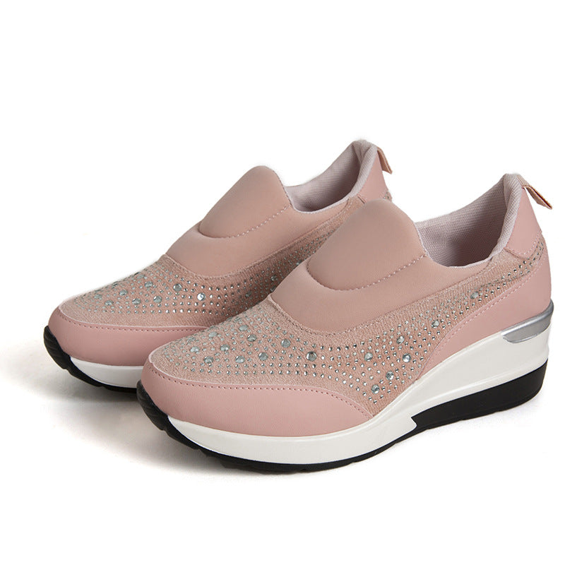 New Fashion Comfortable Rhinestone Height Increasing Mesh Wedge High Heel Women