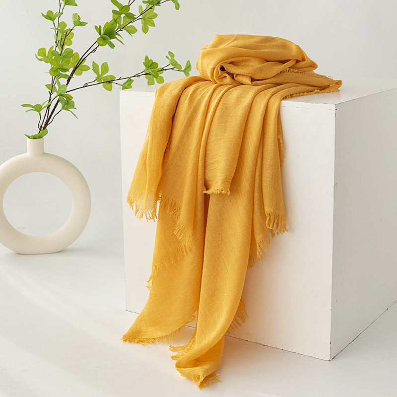Strict Selection Summer Cotton And Linen Scarf Solid Color Simple Sun Protection