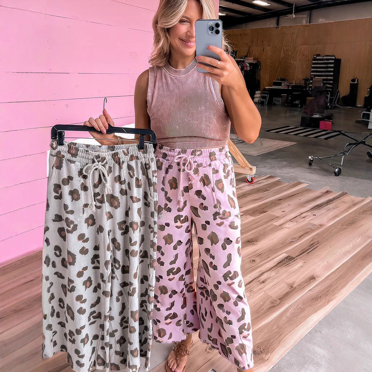 Personality Trend Leopard Print Floral Print Casual Jumpsuit
