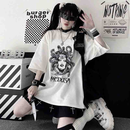 Versatile Printed Crewneck Loose T-Shirt Short Sleeves