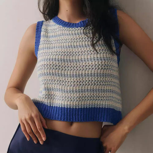 Round Neck Midriff-baring Back Lace-up Vest Knitted All-matching Top