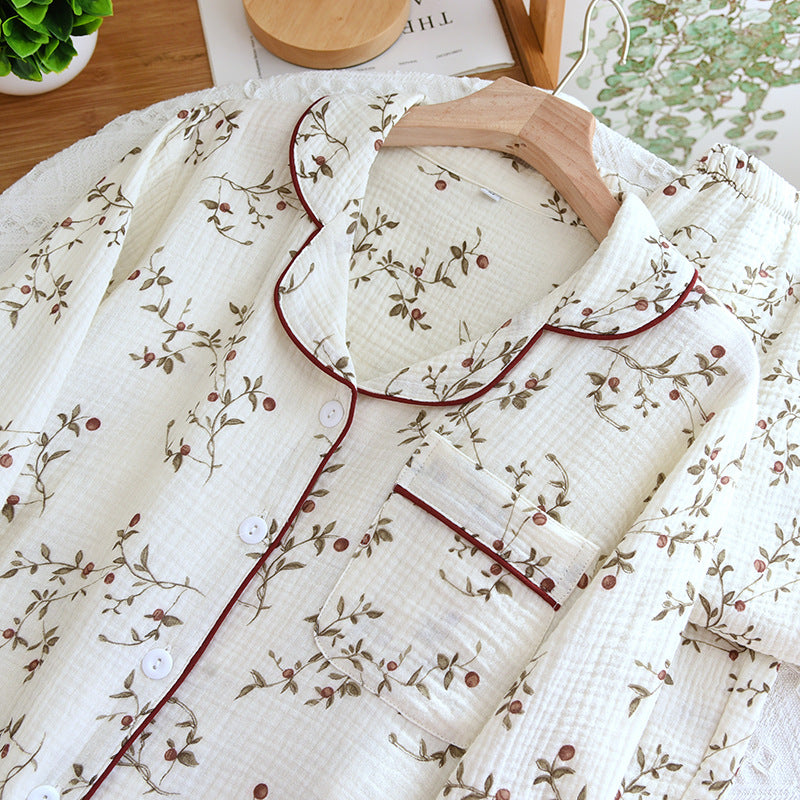 Women's Cotton Gauze Pajamas Spring And Autumn Long-sleeved Trousers