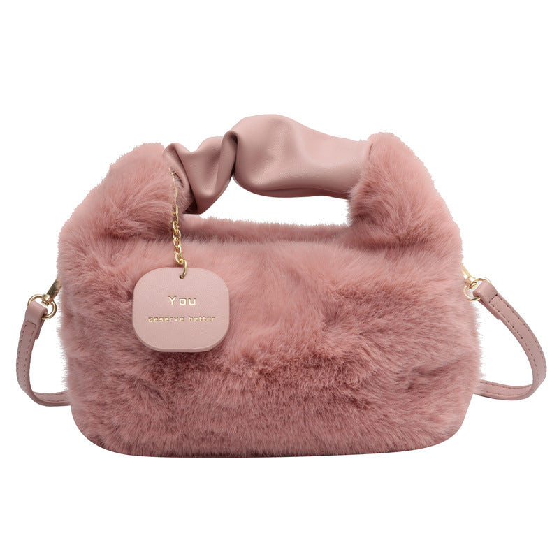 Women's Fashionable Pleated Plush One-shoulder Crossbody Bag