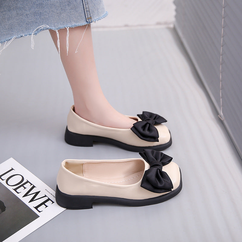 Chunky hælplateau-loafers, nye retro-pumps i laklæder med firkantet tå og sløjfe til kvinder, forår og sommer