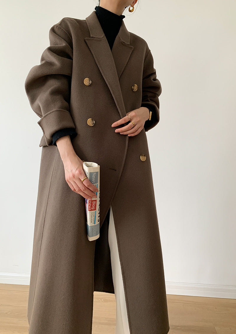 Elegant Vintage Mid Length Suit Collar Double Breasted Double Sided