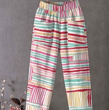 Ethnic-style Paisley Elastic Waist Loose Straight-leg Pants