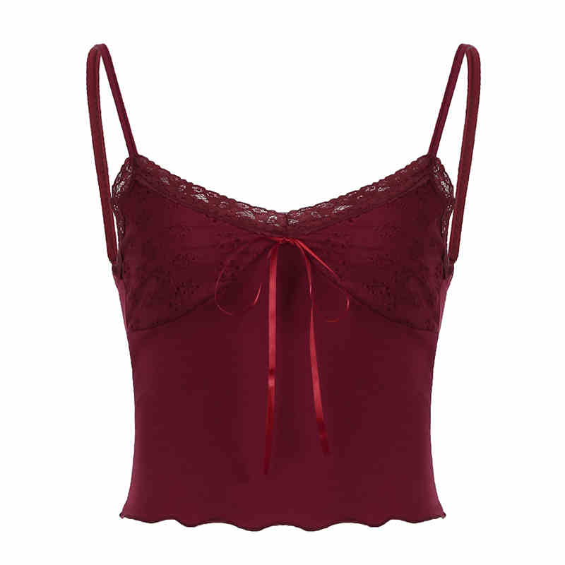 Red Lace Stitched Backless Small Sling Tied Slim Fit Vest