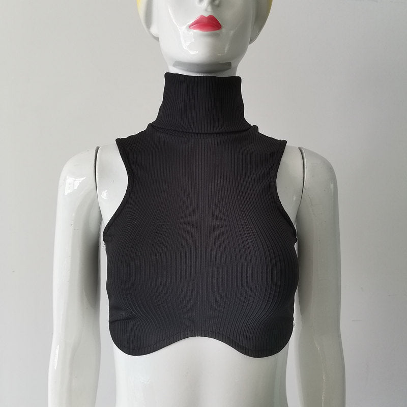 Slim-Fit Tank Top Turtleneck Backless Bodysuit