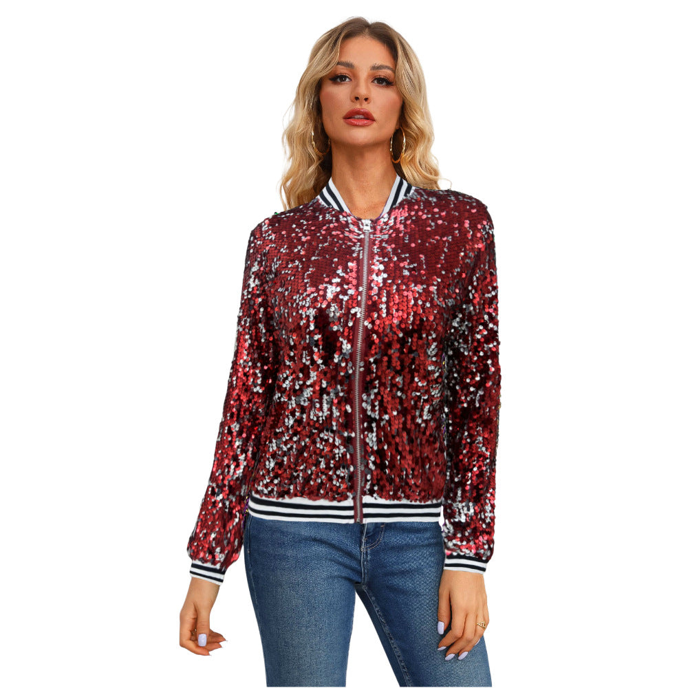 Fashionable Sequins Long Sleeve Coat For Women
