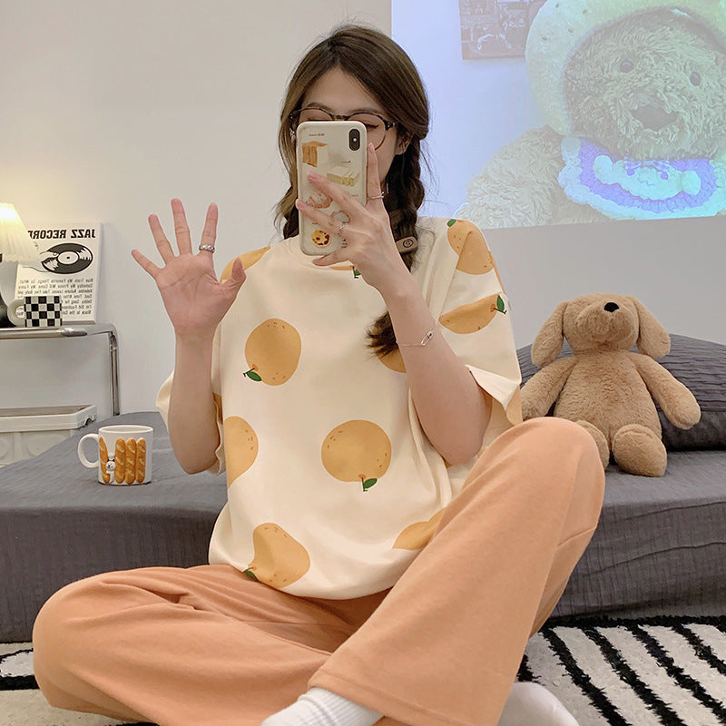 Summer Pajamas Women's Short-sleeved Trousers Cotton Two-piece Set