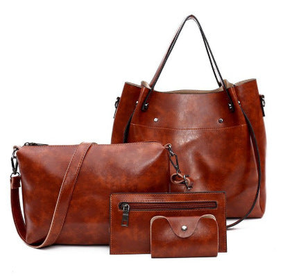 Four Piece Trendy PU Mother-and-child Bag Solid Color One-shoulder Diagonal Bag