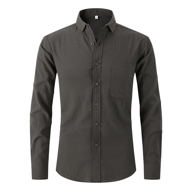 Men's Cotton And Linen  Solid Color Long Sleeved Business Slim Fitting Dress