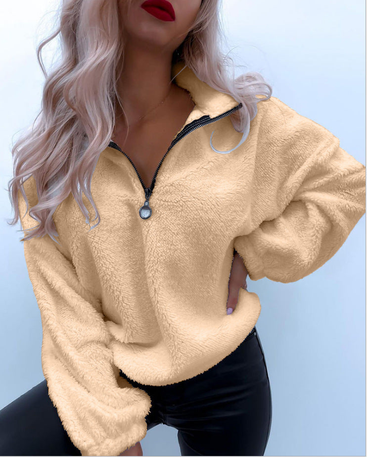 Women's Long-sleeved Lapel Flannel Sweater